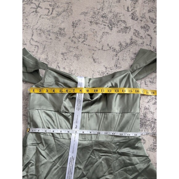 Dessy After Six A-Line Satin Maxi Dress Sage Size 10 Off The Shoulder Strapless - Picture 6 of 11